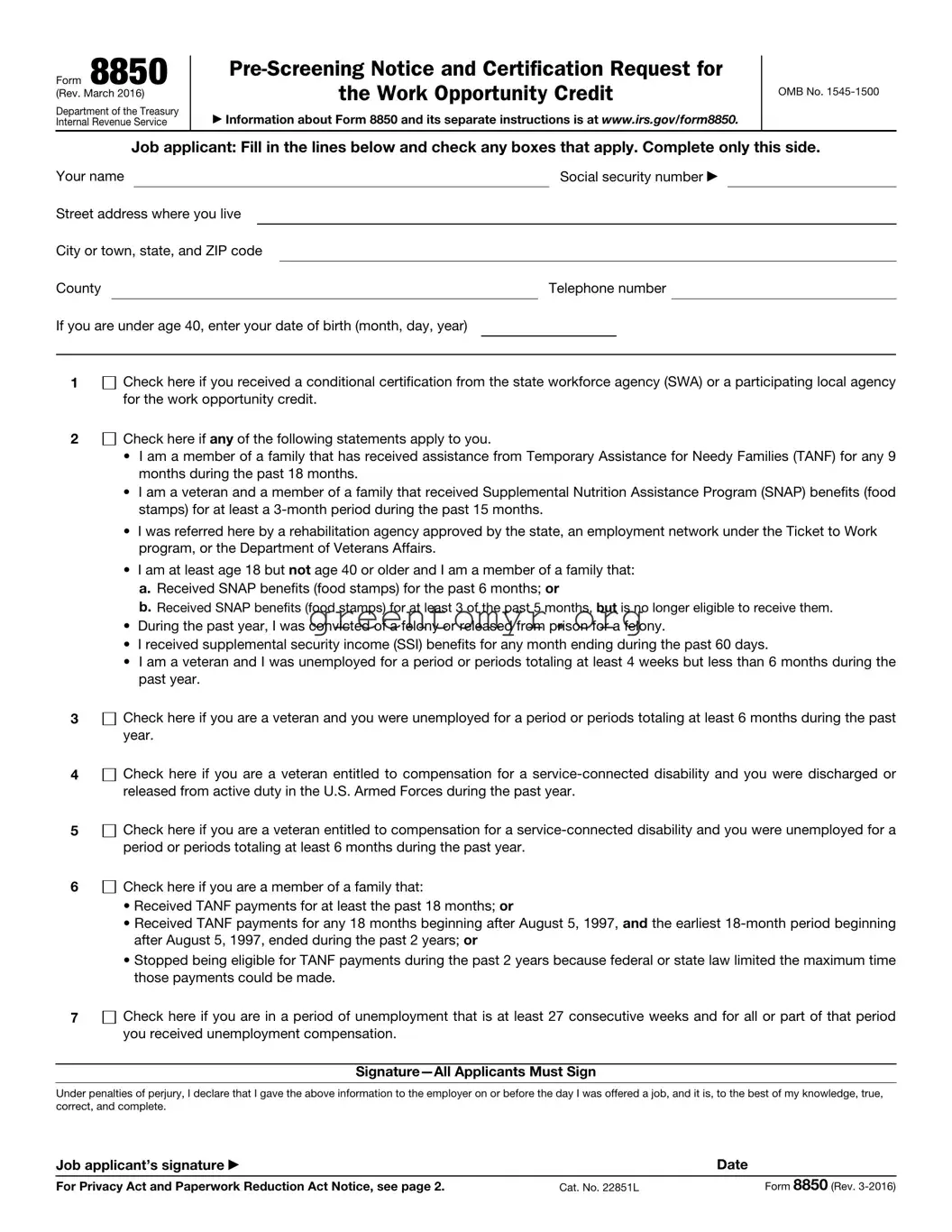Fill in a Valid Irs 8850 Template