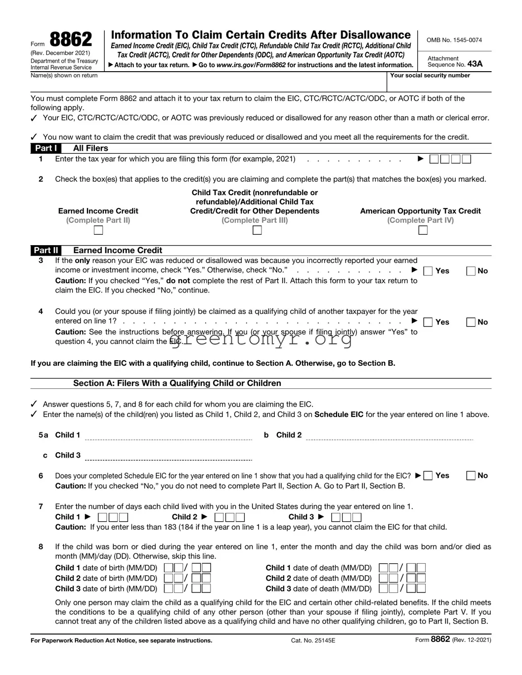Fill in a Valid IRS 8862 Template