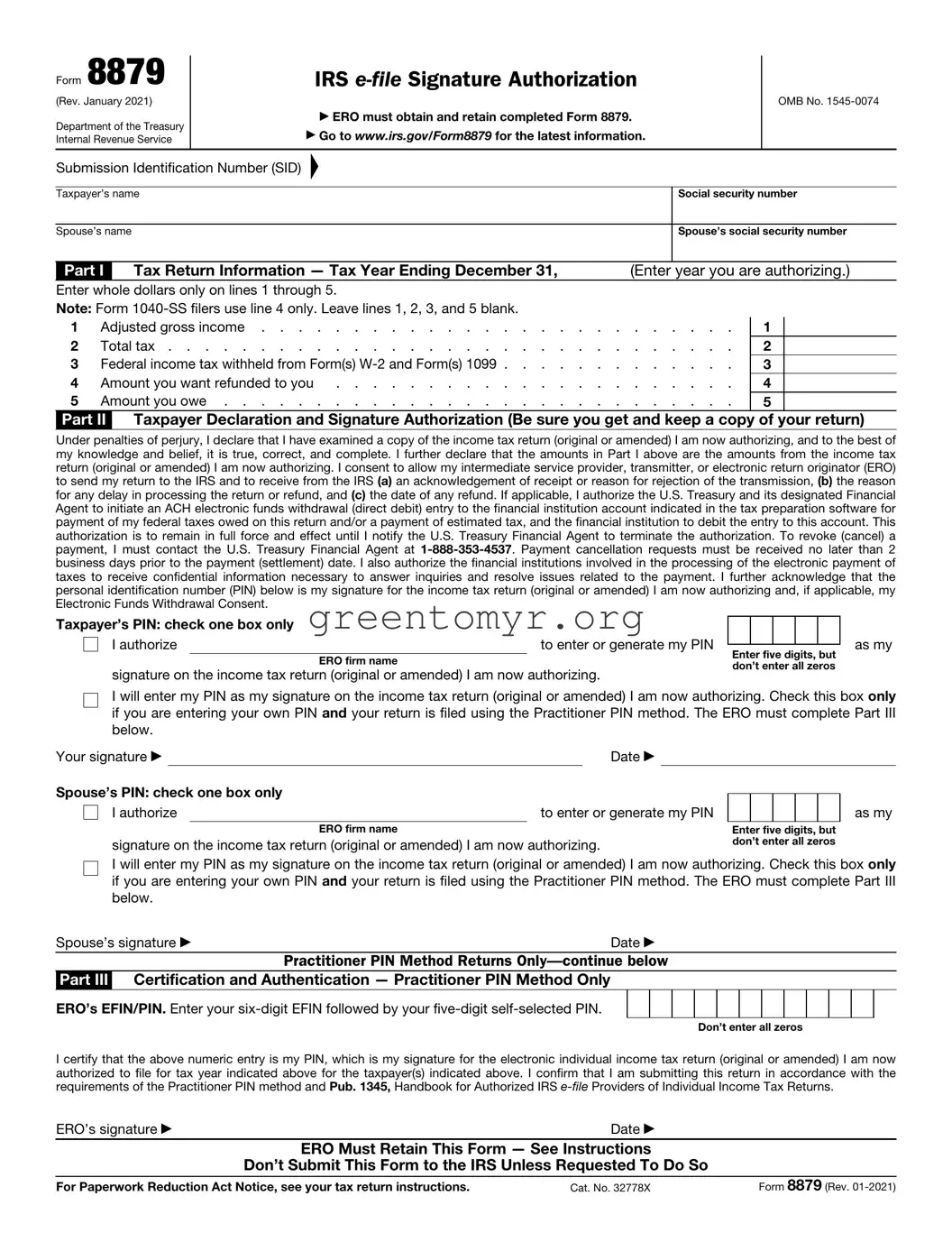Fill in a Valid IRS 8879 Template