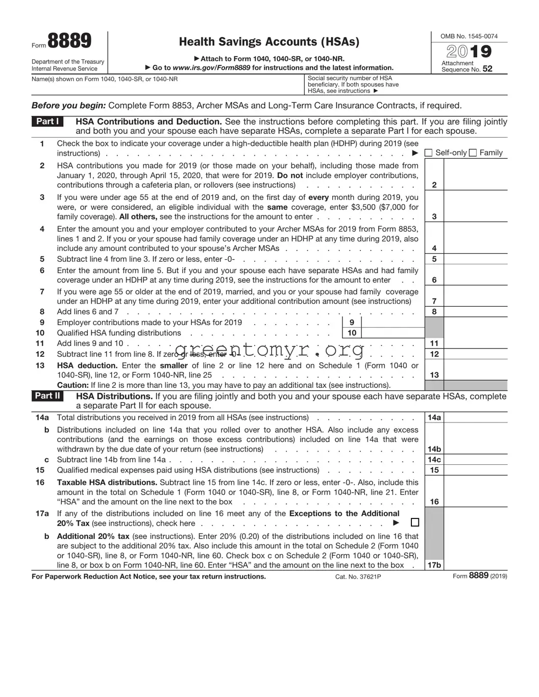 Fill in a Valid IRS 8889 Template