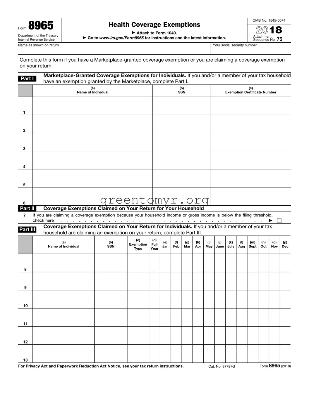 Fill in a Valid Irs 8965 Template