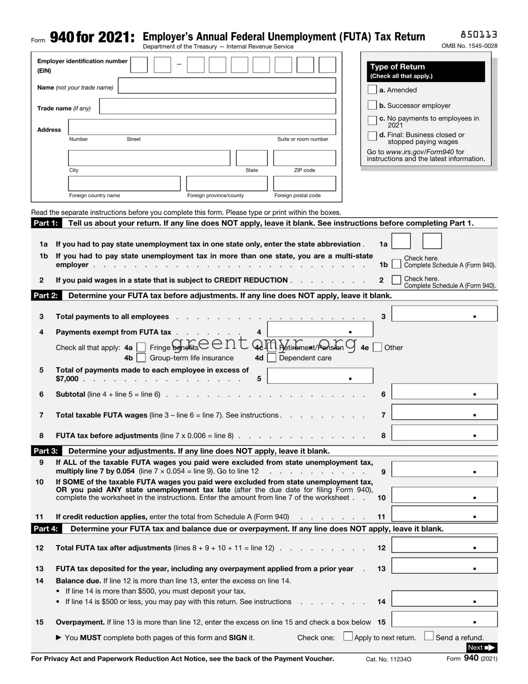 Fill in a Valid IRS 940 Template