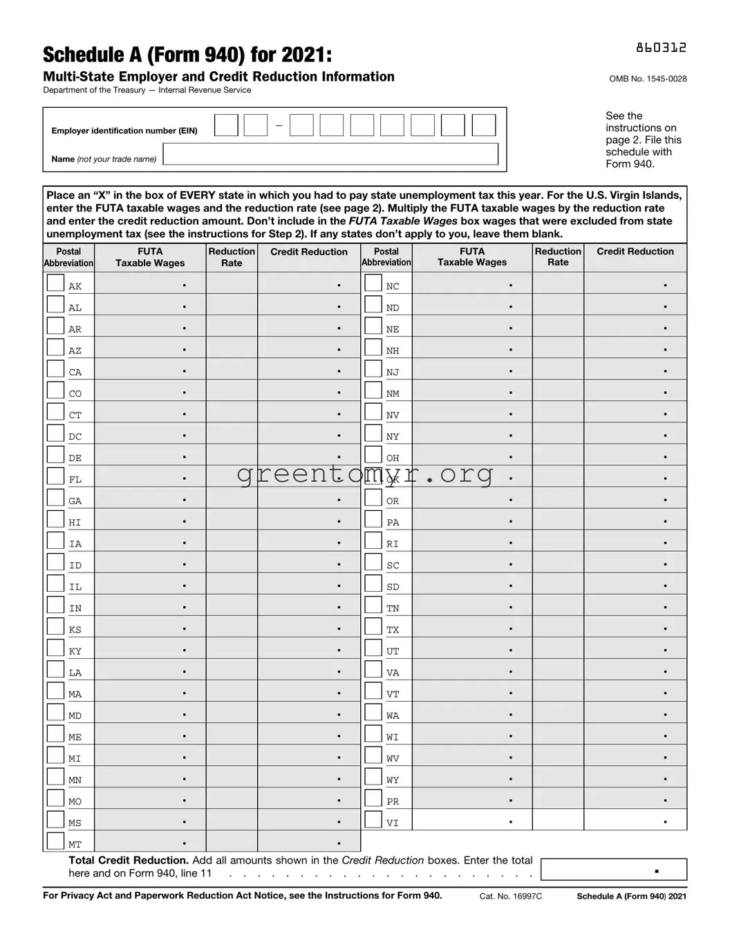 Fill in a Valid Irs 940 Schedule A Template