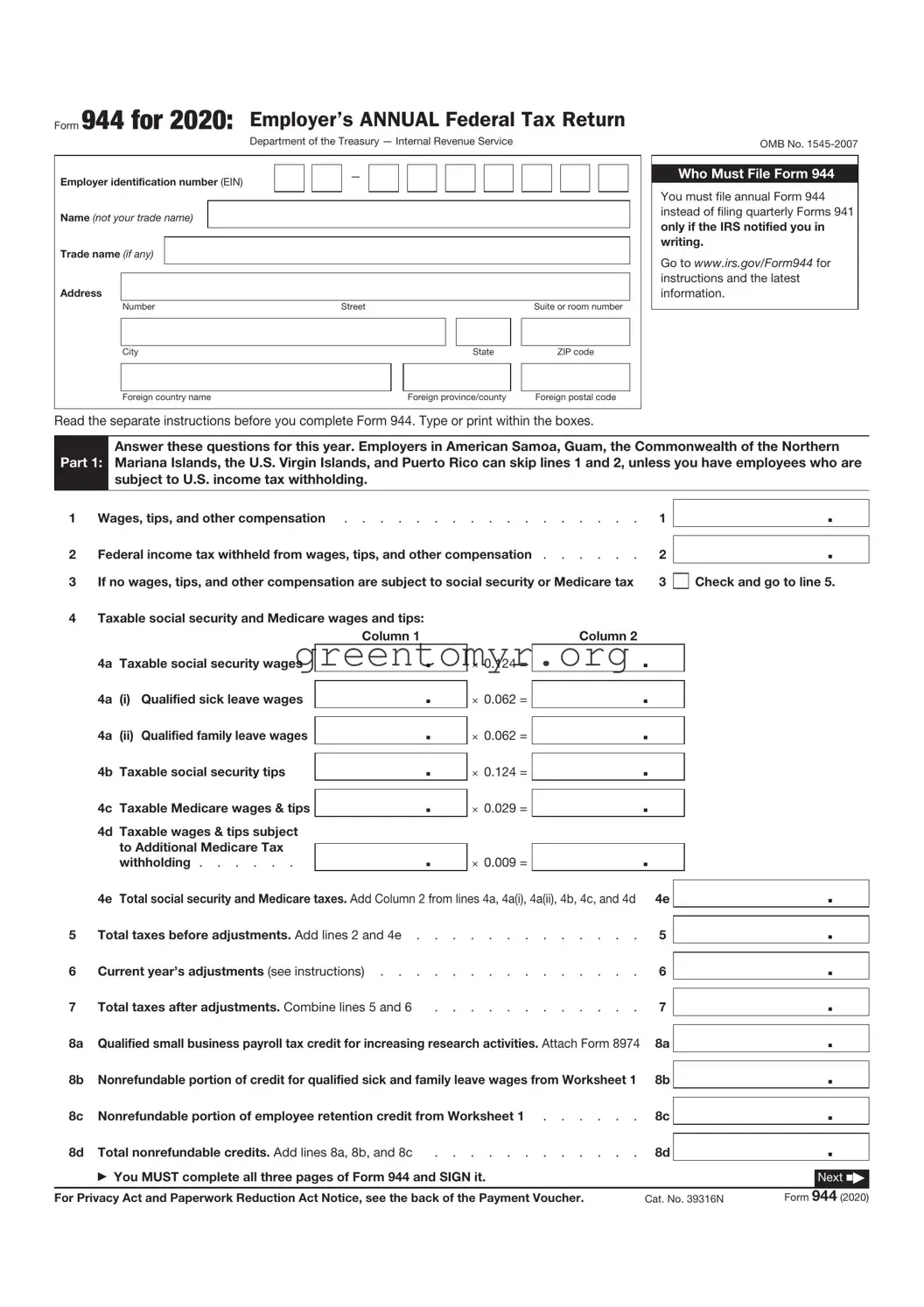 Fill in a Valid IRS 944 Template