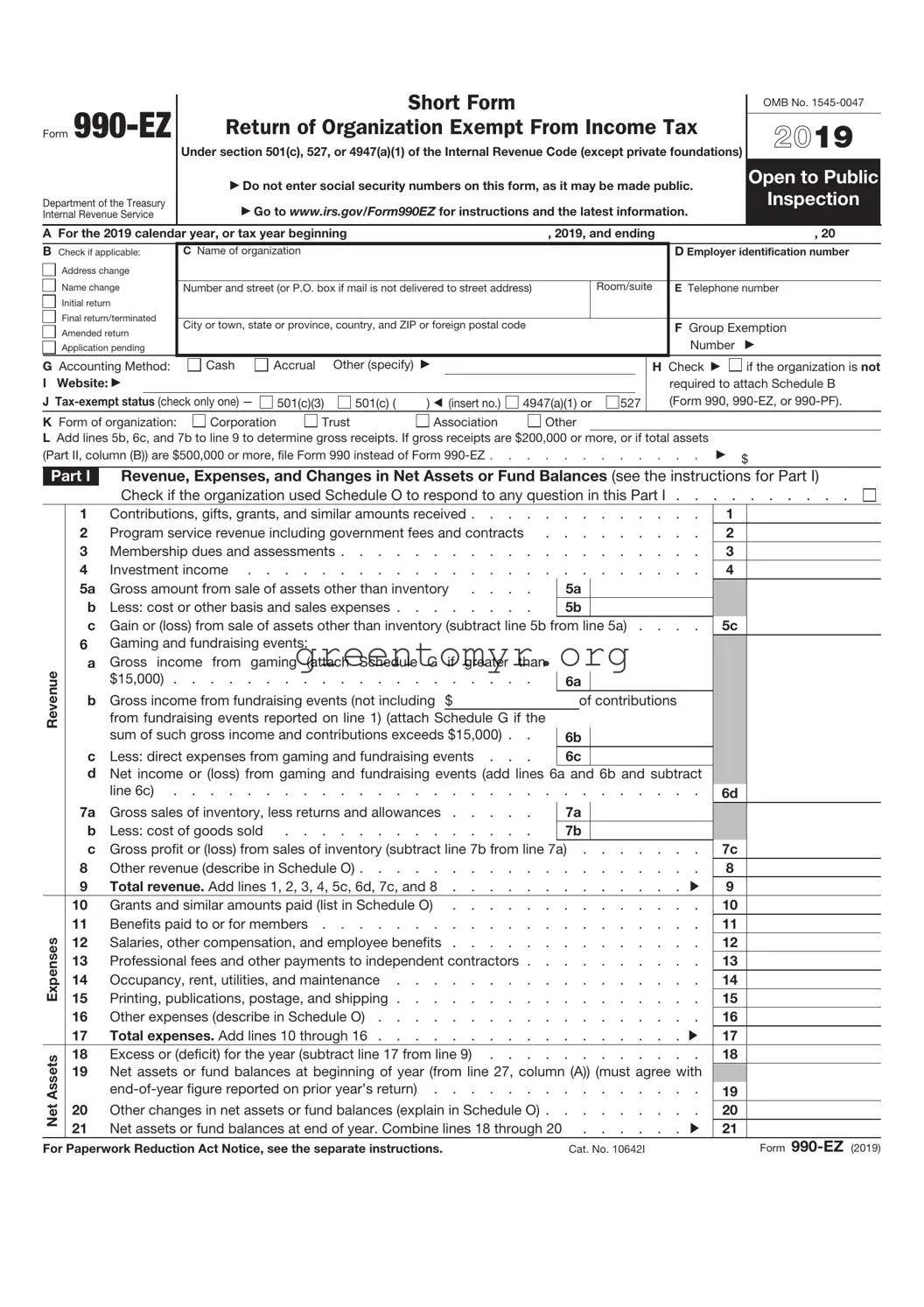 Fill in a Valid IRS 990-EZ Template