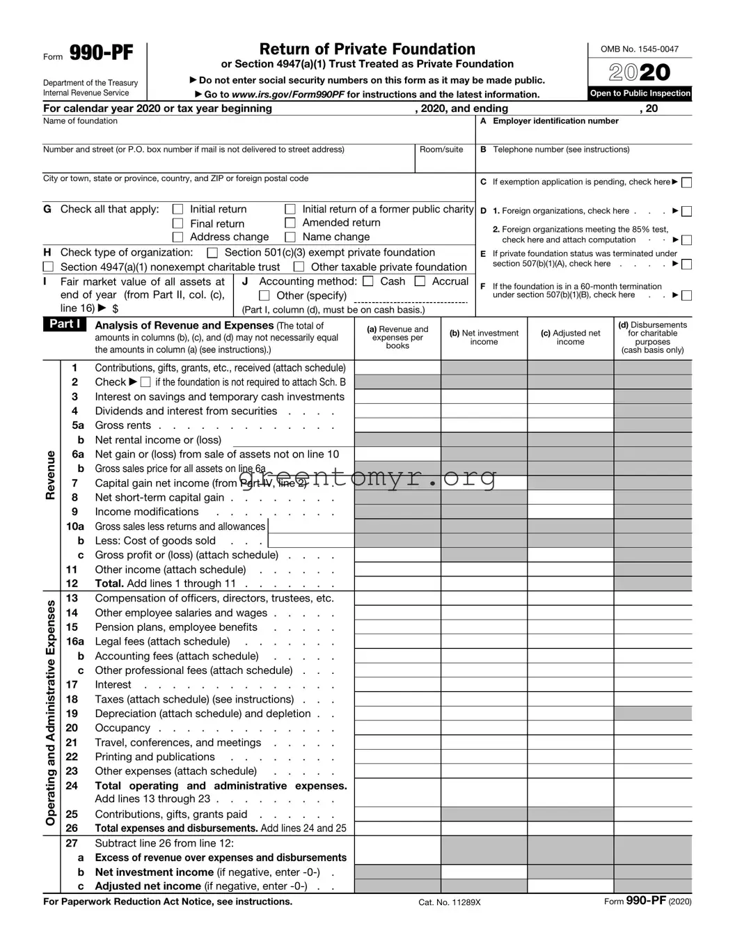 Fill in a Valid IRS 990-PF Template