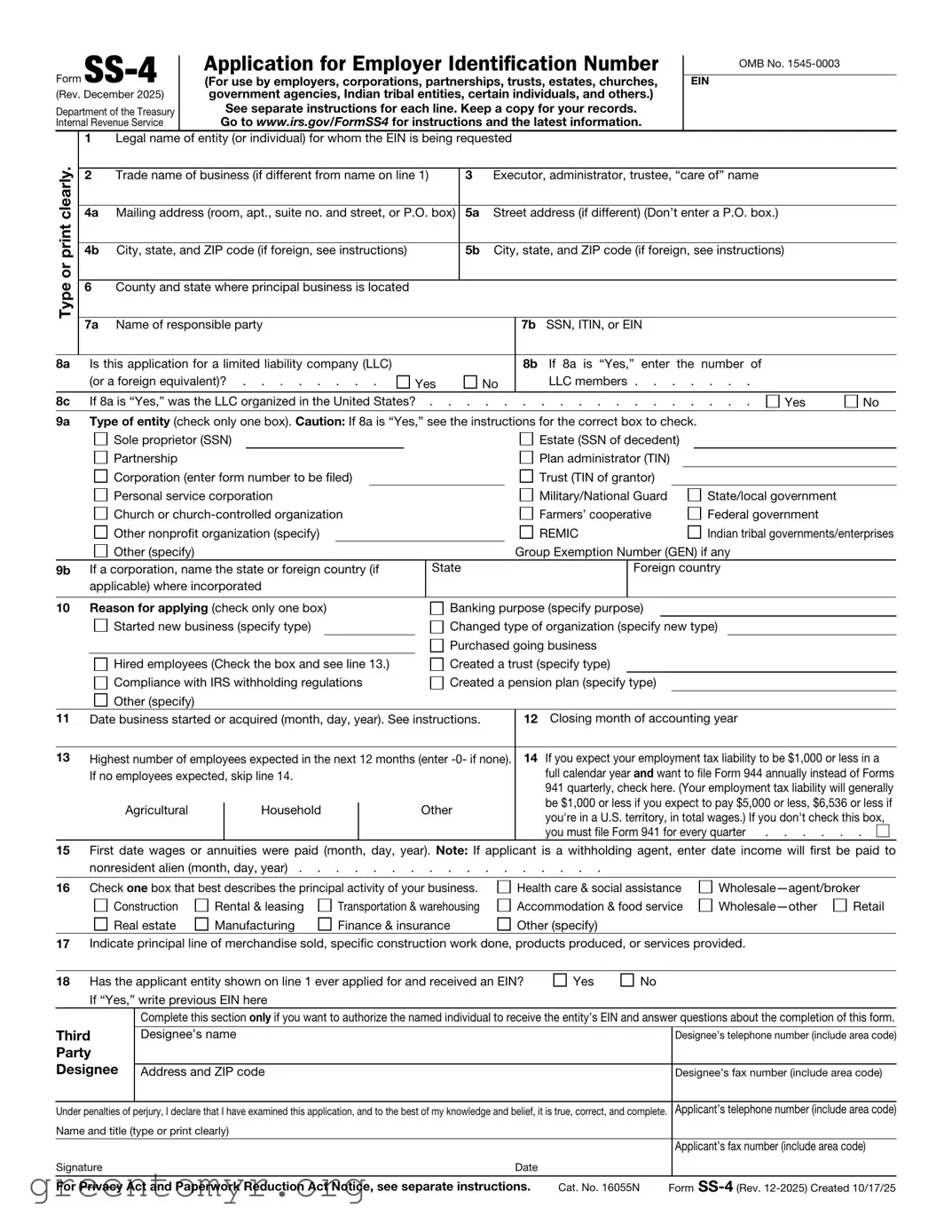 Fill in a Valid IRS SS-4 Template