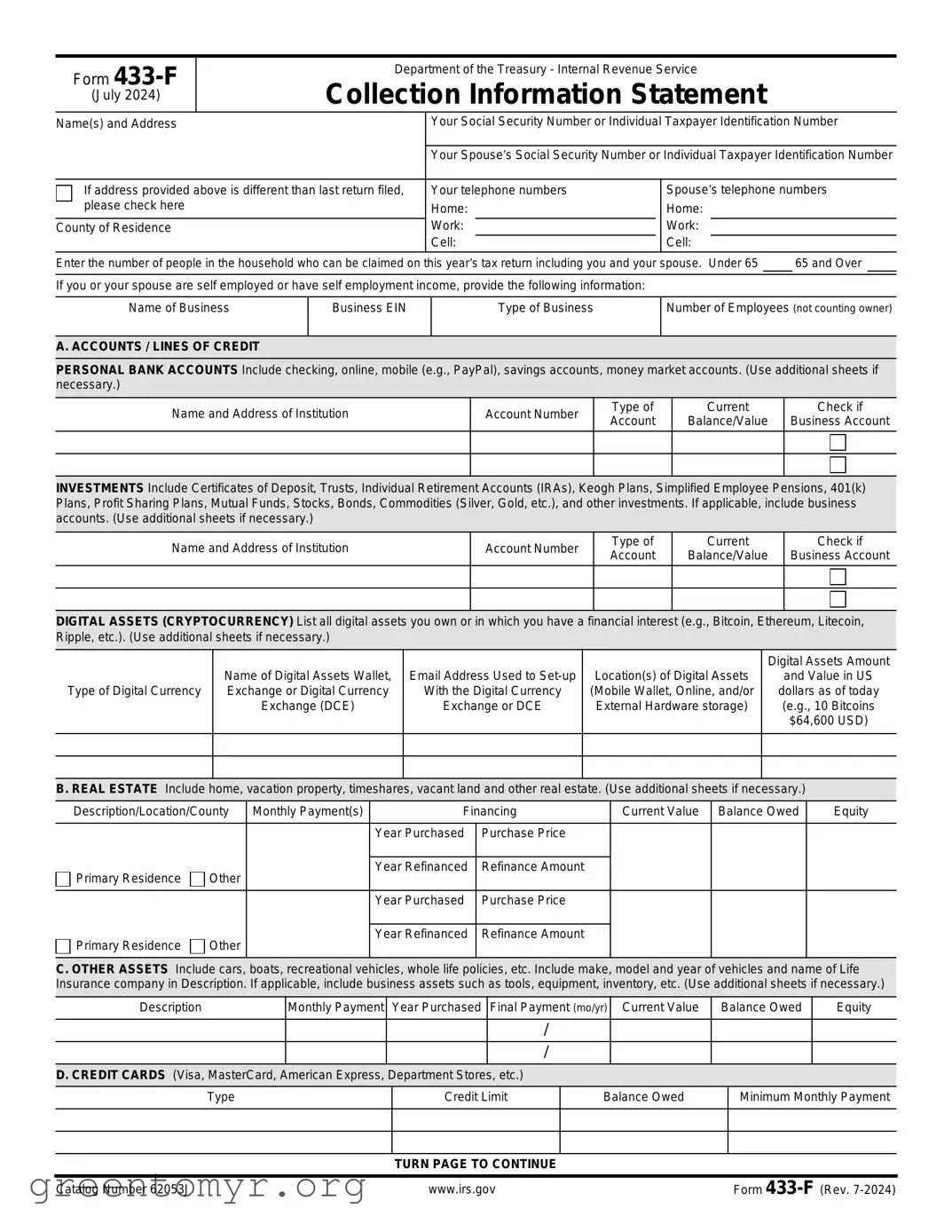 Fill in a Valid IRS 433-F Template