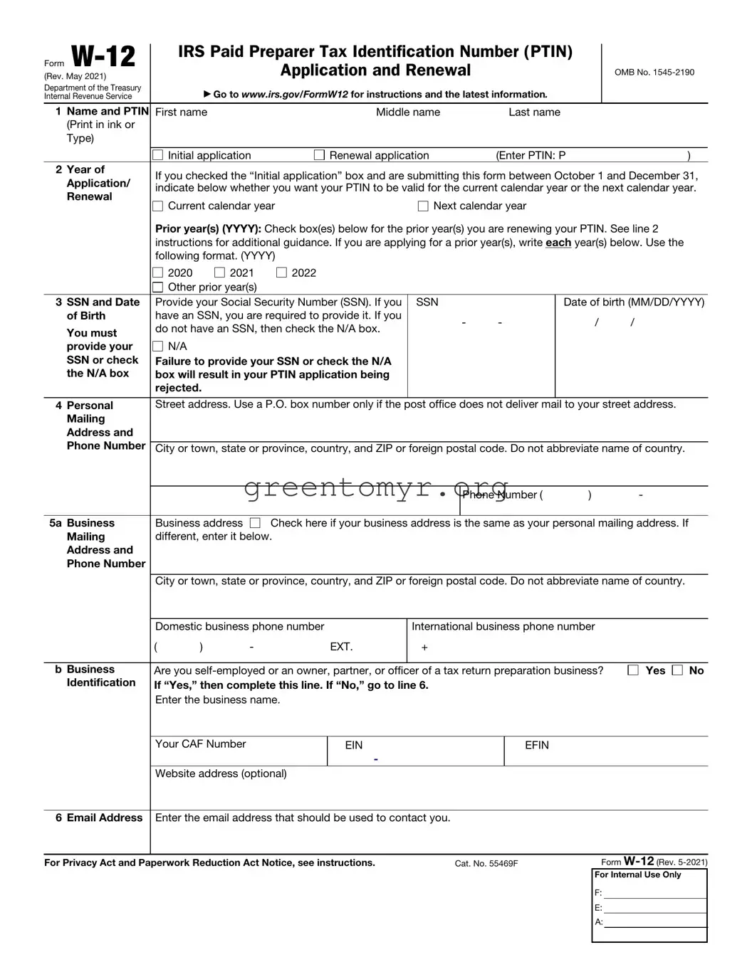 Fill in a Valid Irs Gov Ptin Renewal Template