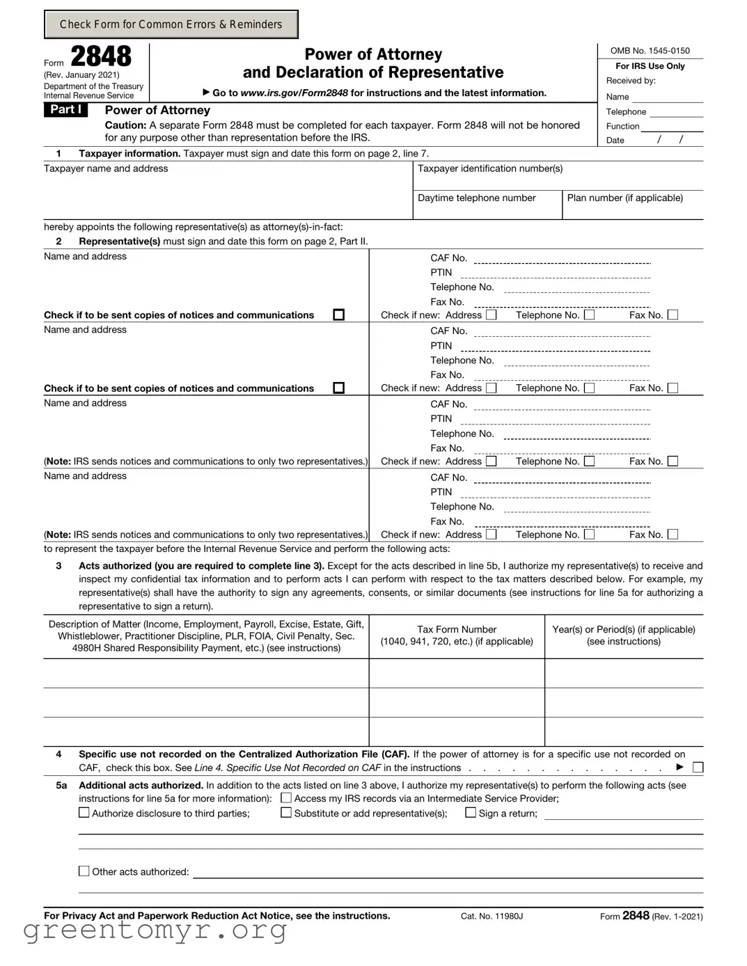 Fill in a Valid IRS Power of Attorney ( 2848) Template