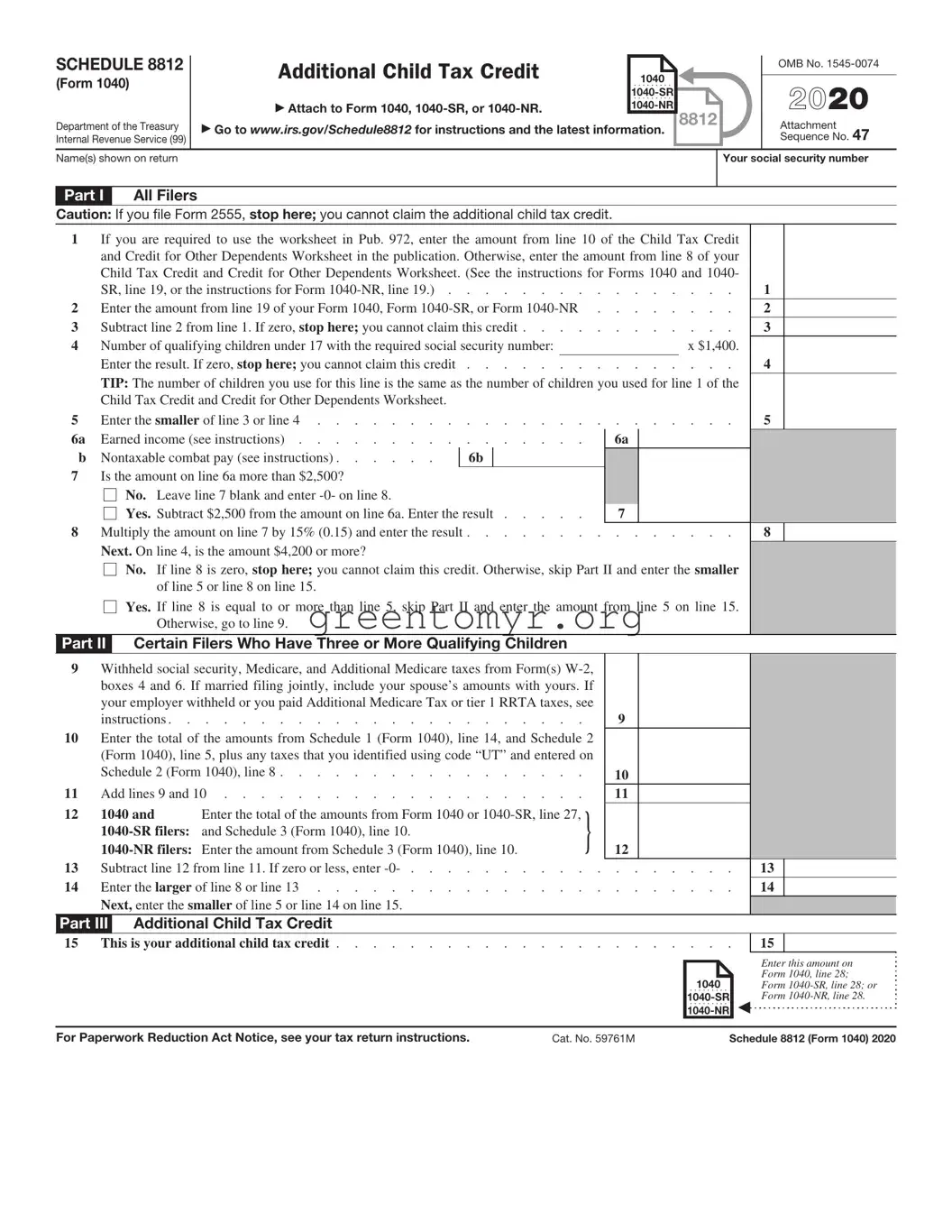 Fill in a Valid IRS Schedule 8812 1040 Template