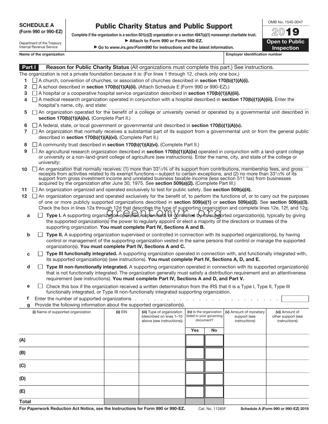 Fill in a Valid IRS Schedule A 990 or 990-EZ Template