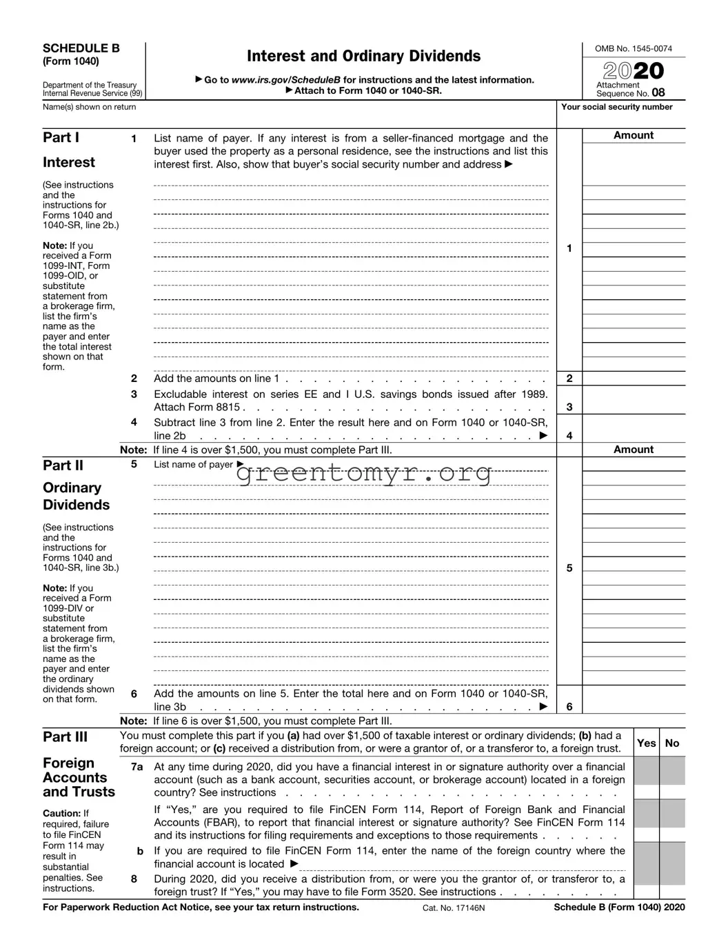 Fill in a Valid IRS Schedule B 1040 Template