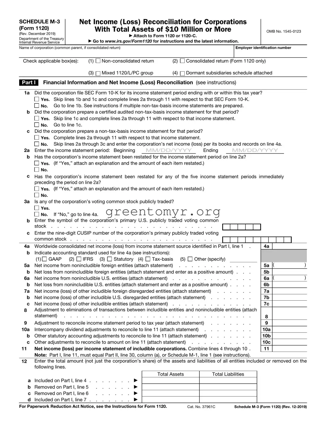 Fill in a Valid IRS Schedule M-3 1120 Template
