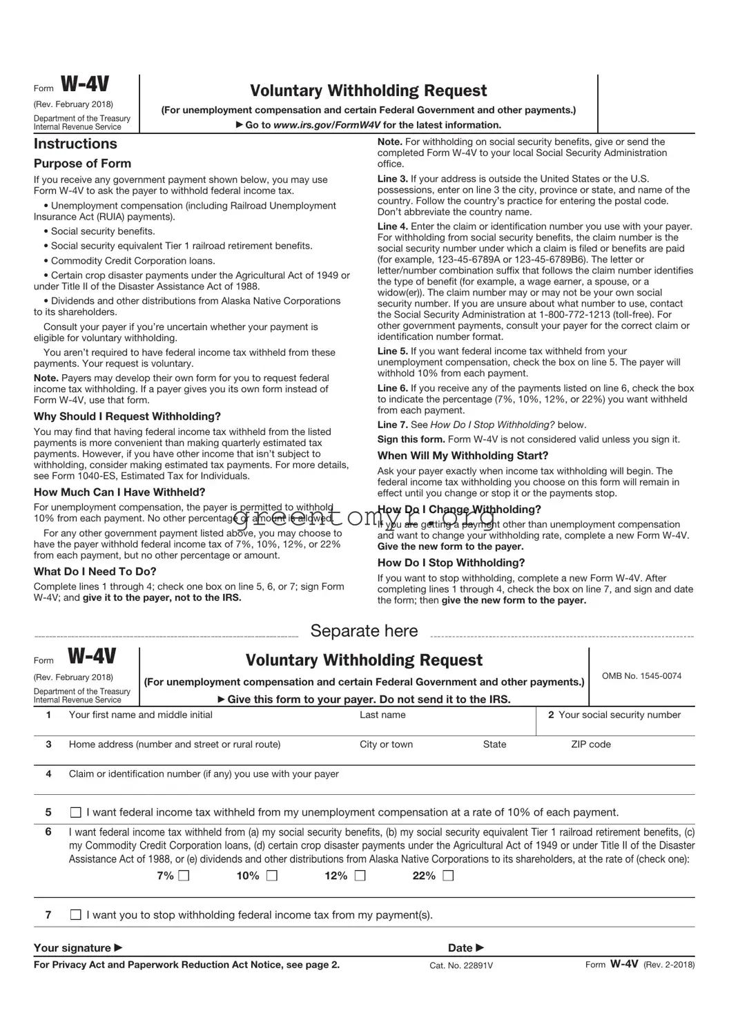 Fill in a Valid IRS W-4V Template