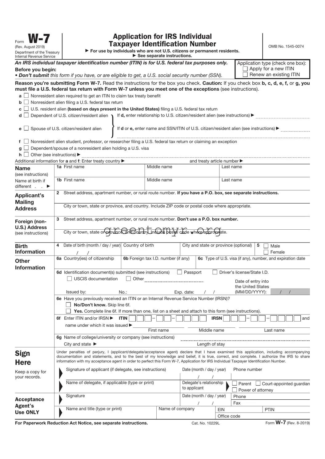 Fill in a Valid IRS W-7 Template