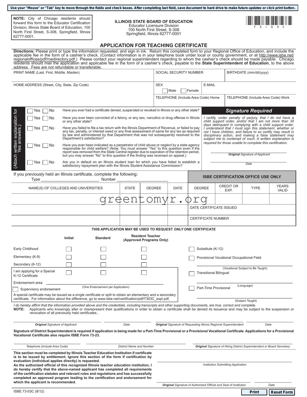 Fill in a Valid Isbe 73 03C Template