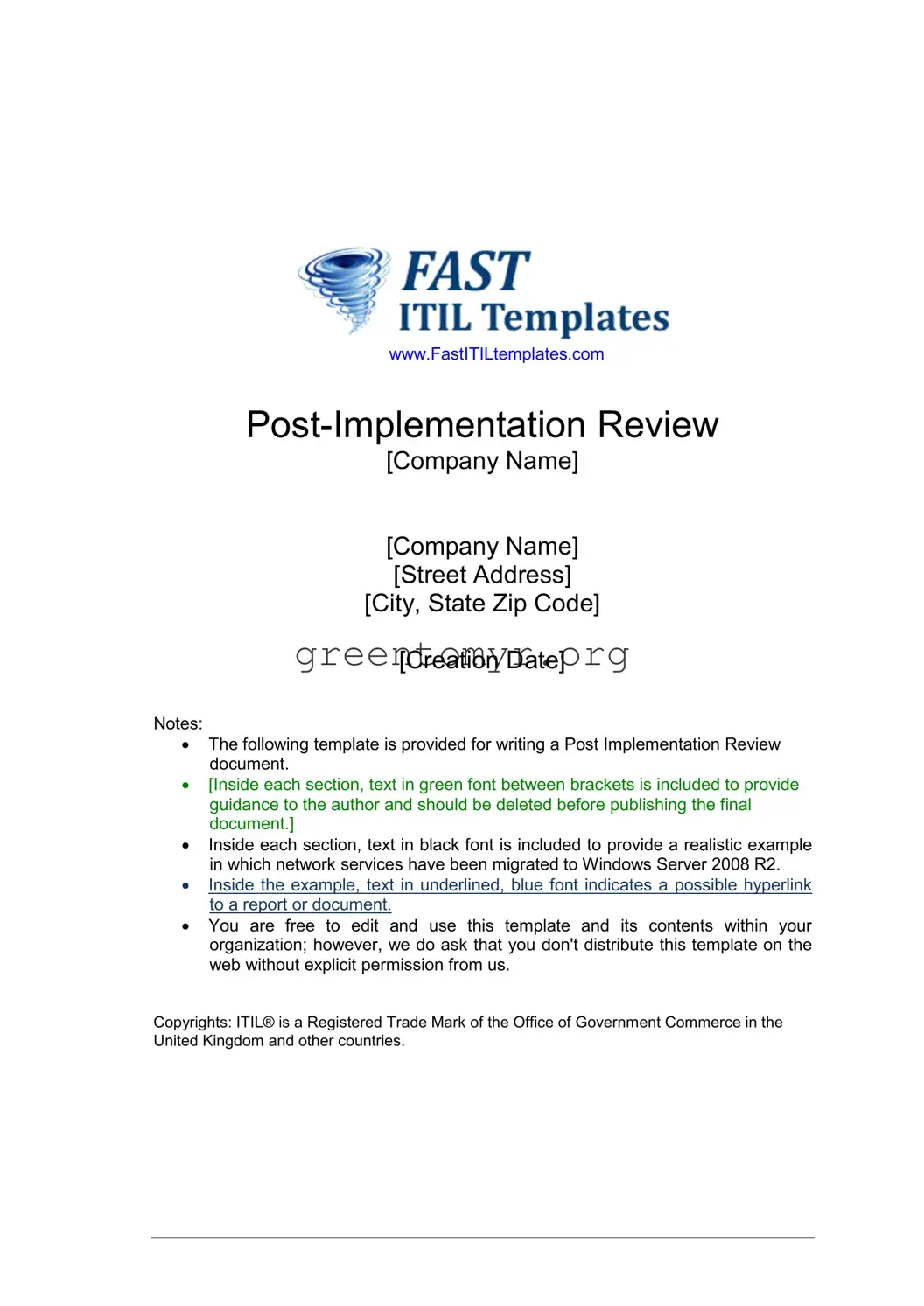 Fill in a Valid Itil Template