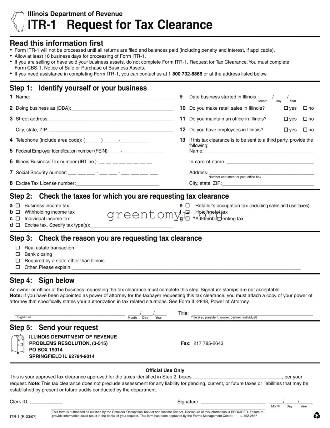 Fill in a Valid Itr 1 Illinois Template