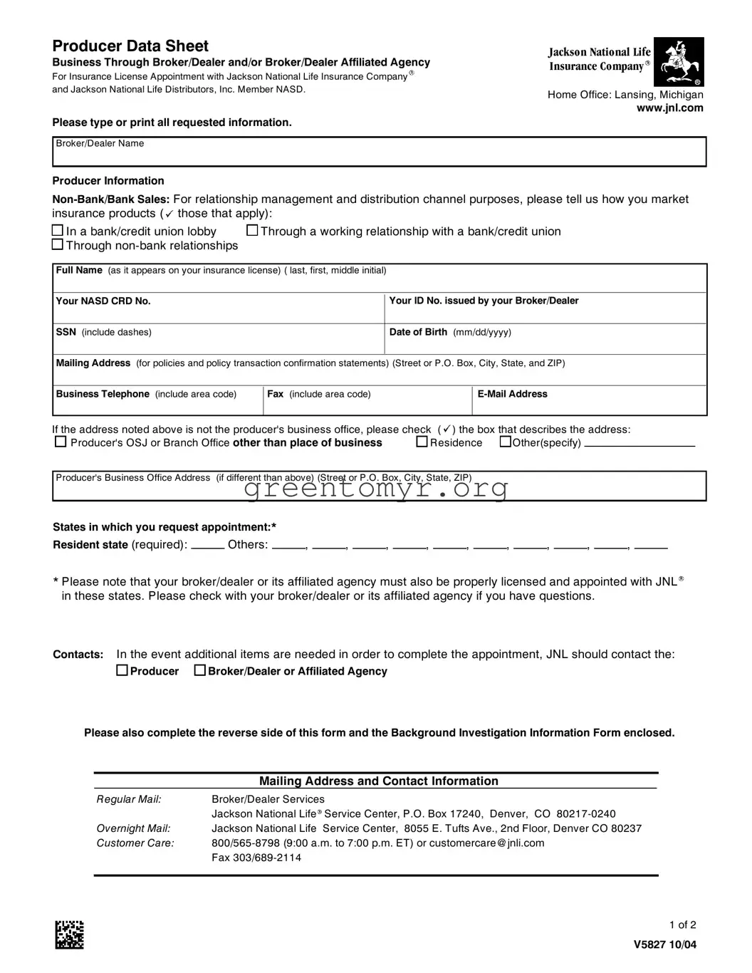 Fill in a Valid Jackson National Insurance Template