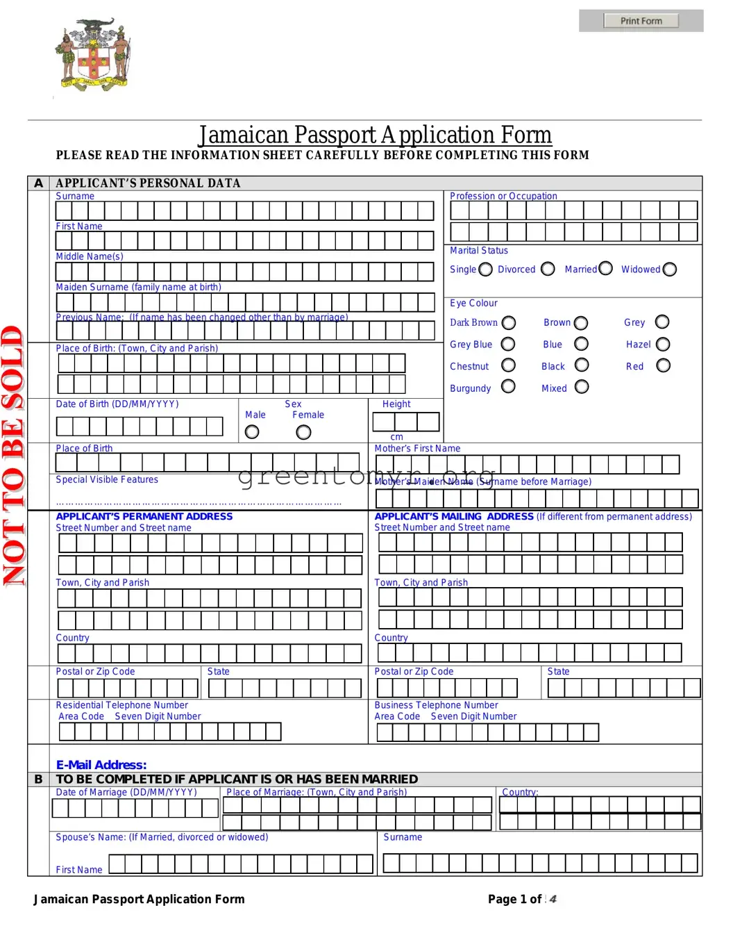 Fill in a Valid Jamaican Passport Application Template