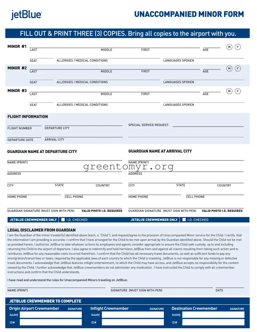 Fill in a Valid Jetblue Minor Template