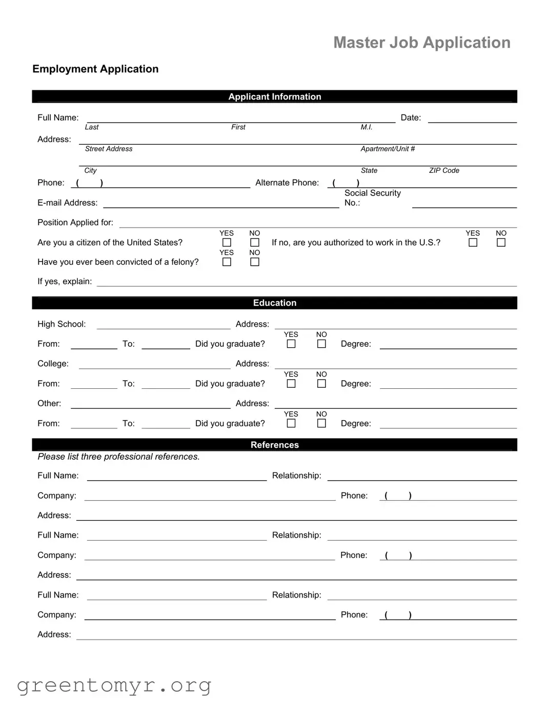 Fill in a Valid Master Job Application Template