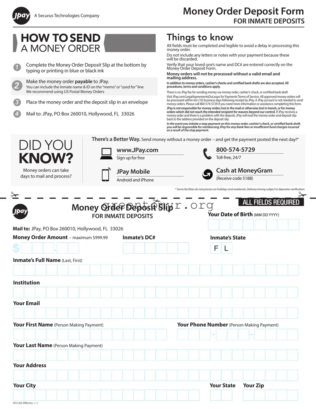 Fill in a Valid Jpay Money Order Deposit Template