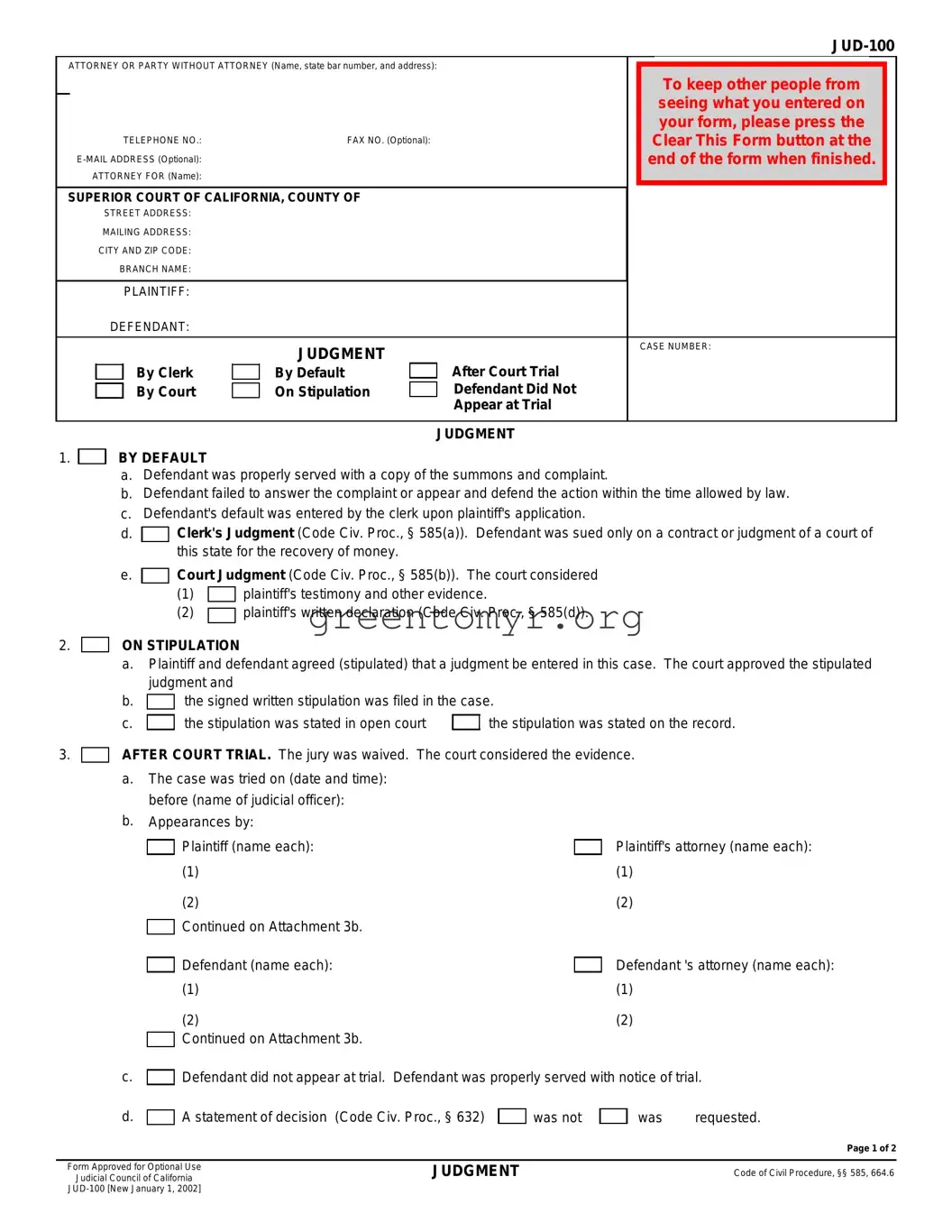 Fill in a Valid Jud 100 Template