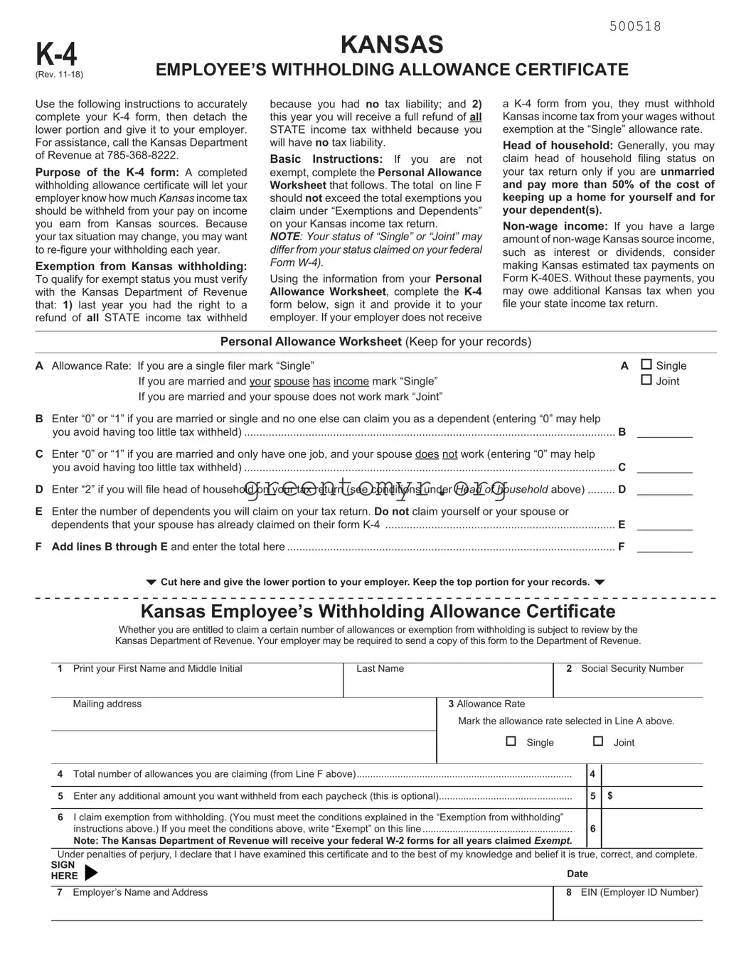 Fill in a Valid Kansas K 4 Template