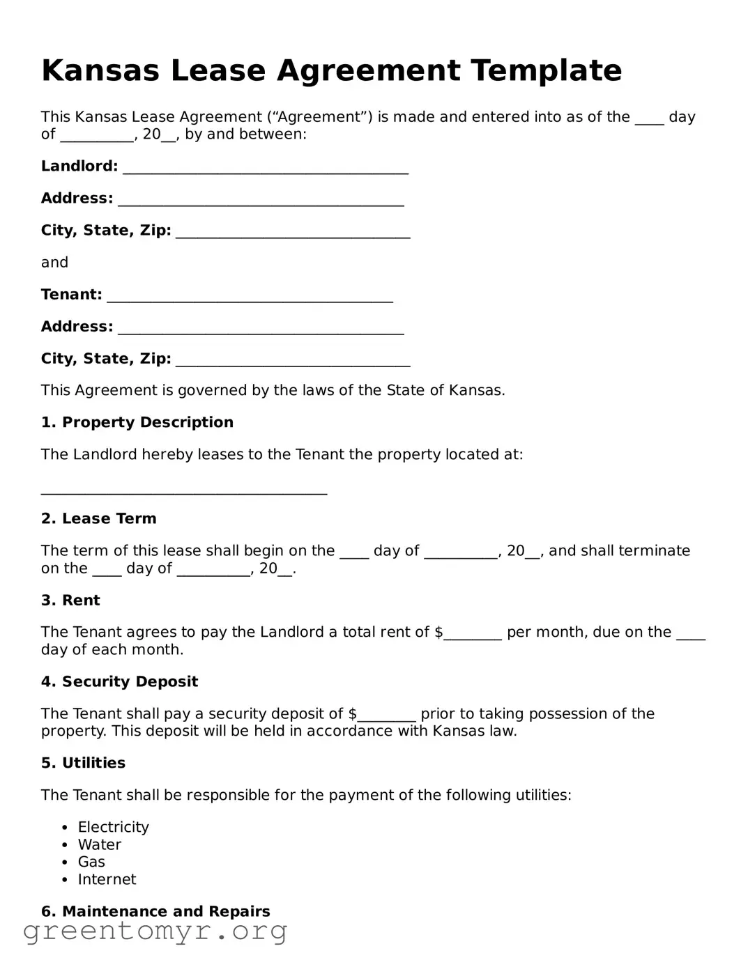 Lease Agreement Form for the State of Kansas