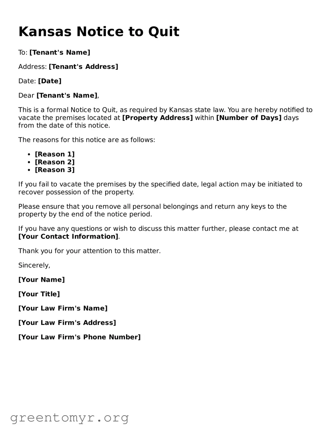 Notice to Quit Form for the State of Kansas