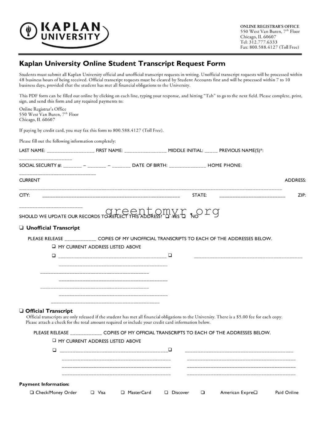 Fill in a Valid Kaplan University Transcript Template