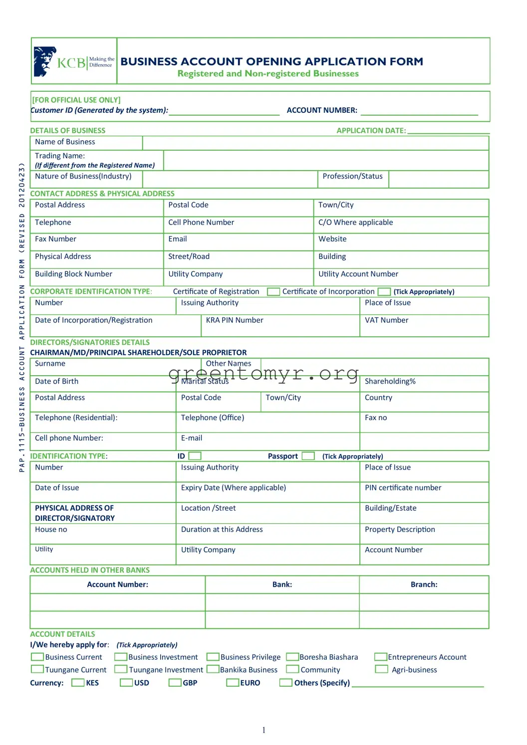 Fill in a Valid Kcb Registration Template