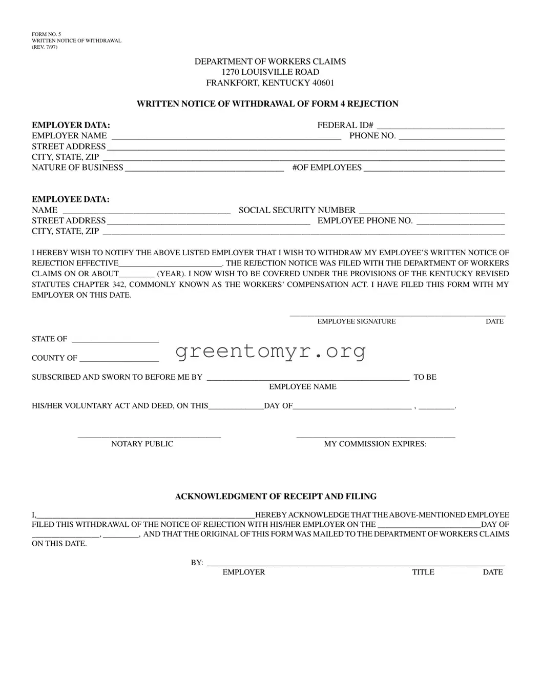 Fill in a Valid Kentucky 5 Template