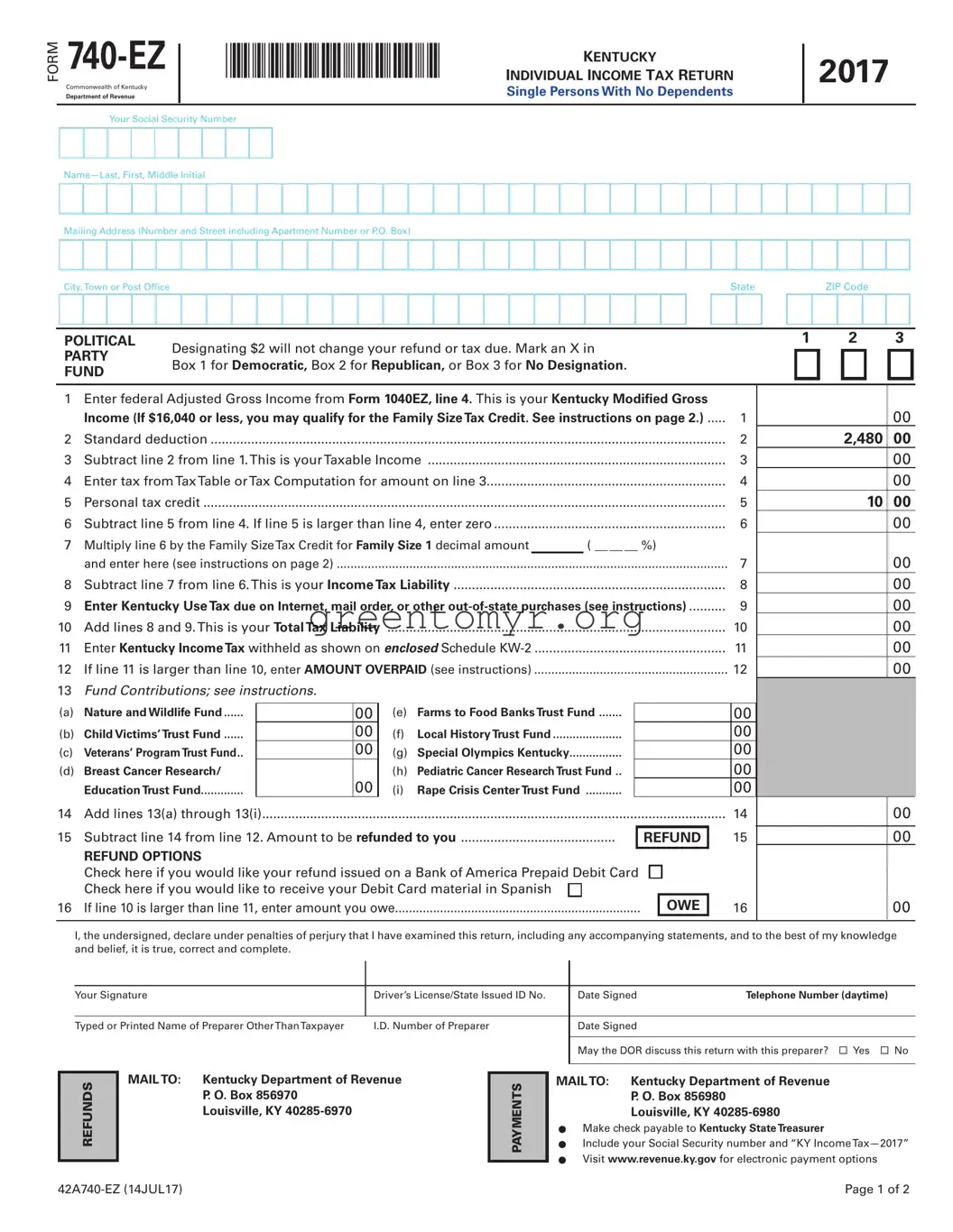 Fill in a Valid Kentucky 740Ez Template