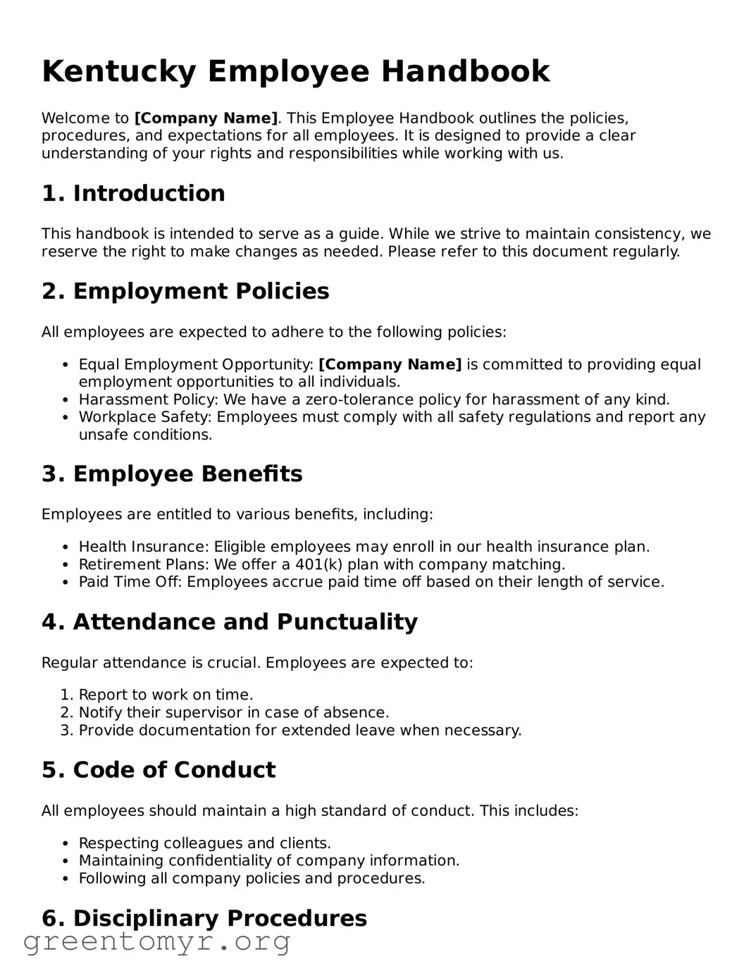 Employee Handbook Form for the State of Kentucky