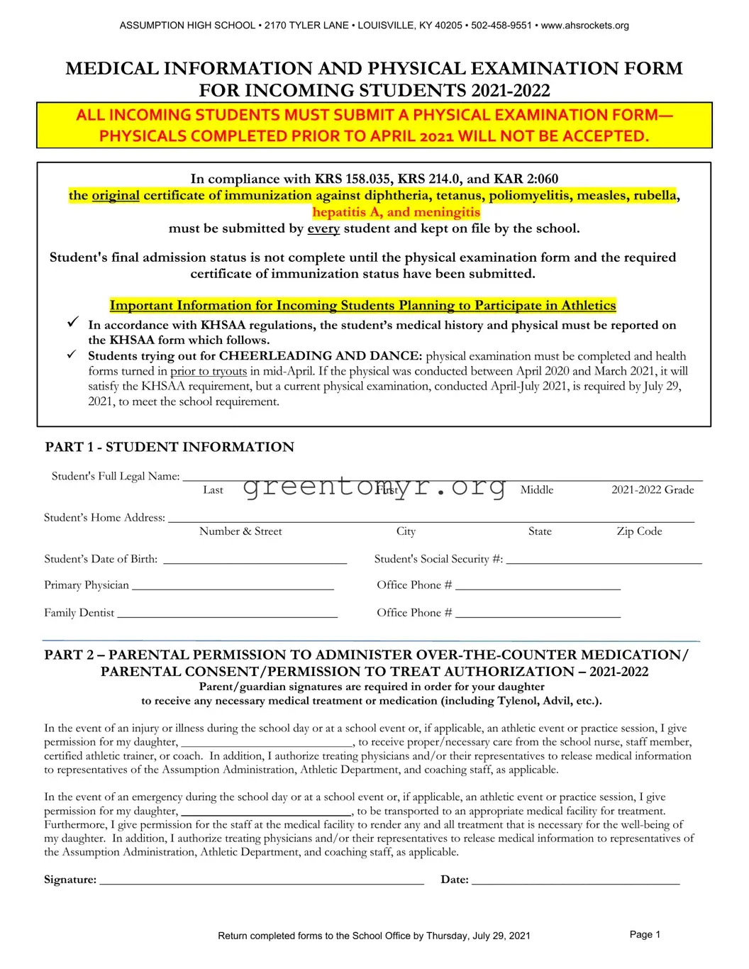 Fill in a Valid Kentucky High School Sports Template