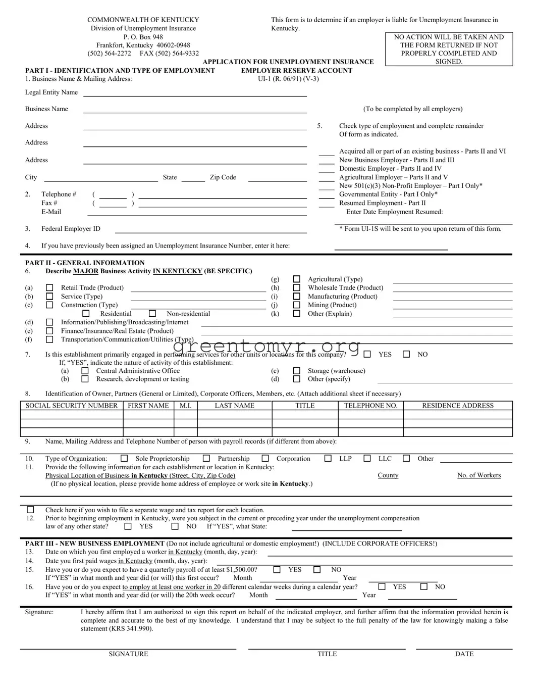 Fill in a Valid Kentucky Ui 1 Template