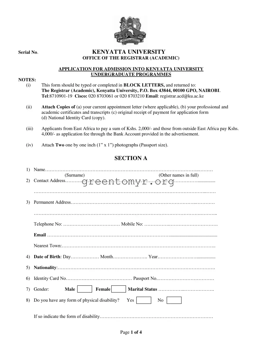 Fill in a Valid Kenyatta University Application Template