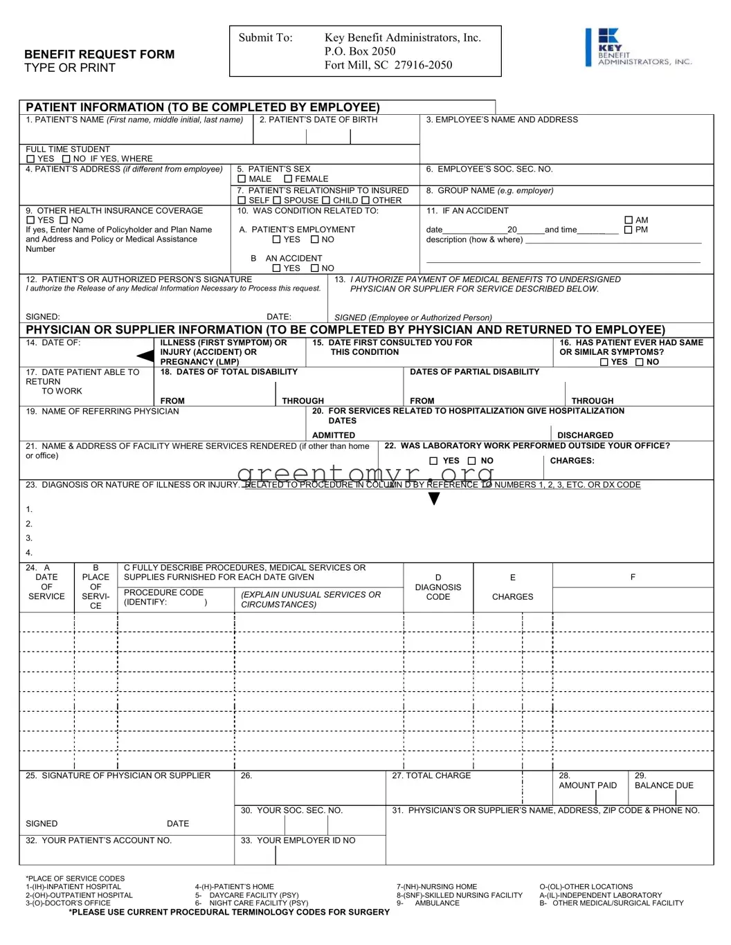 Fill in a Valid Key Benefit Request Template