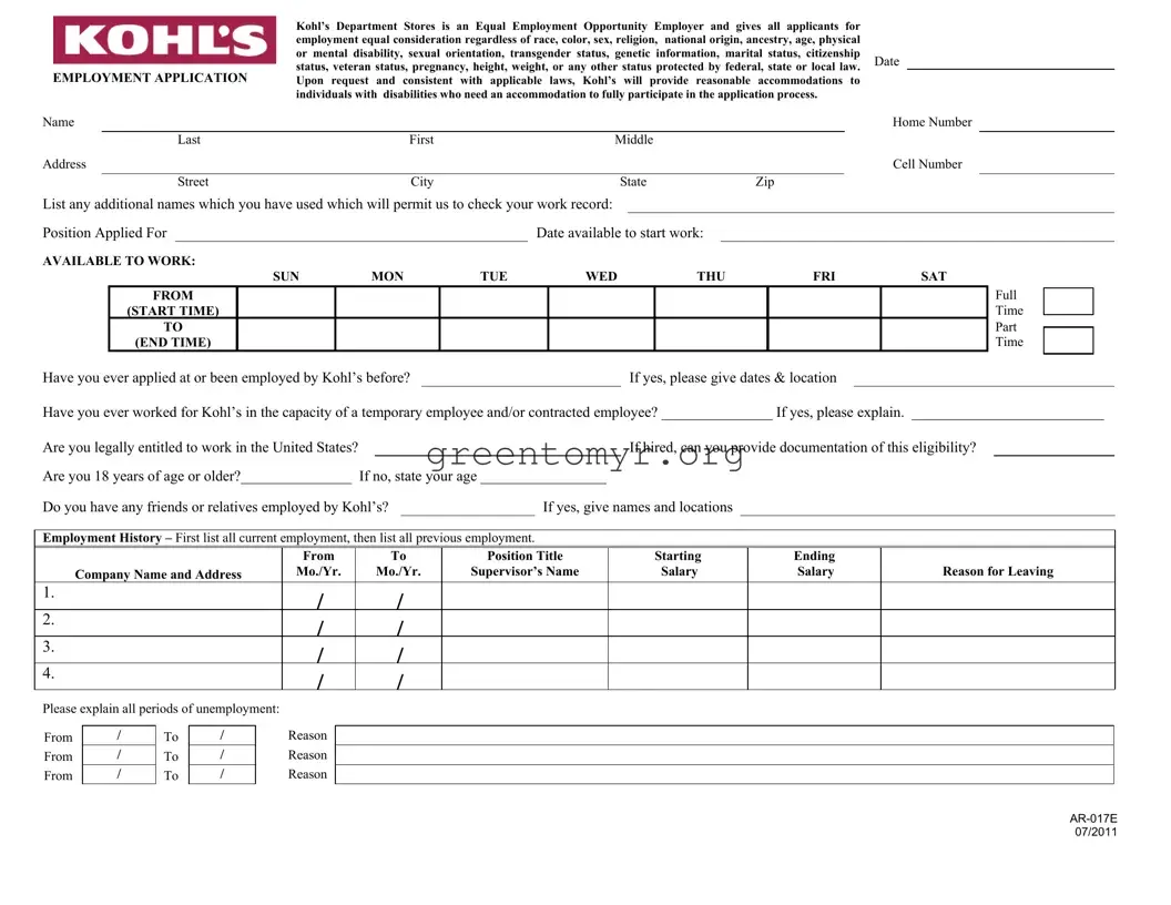Fill in a Valid Kohls Application Employment Template