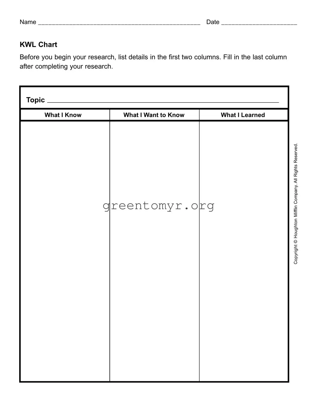 Fill in a Valid Kwl Chart Template