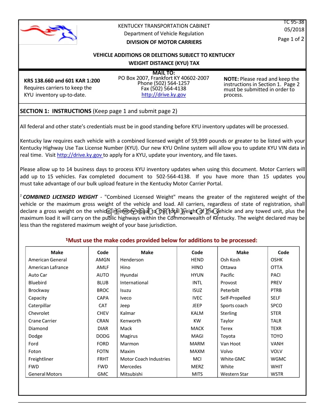 Fill in a Valid Ky Weight Distance Template