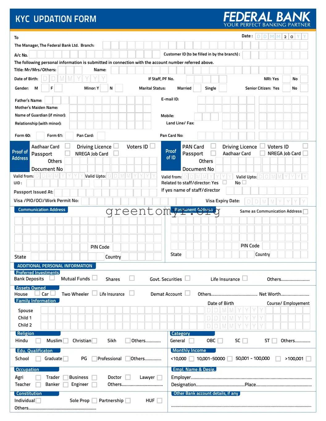 Fill in a Valid Kyc Federal Bank Template