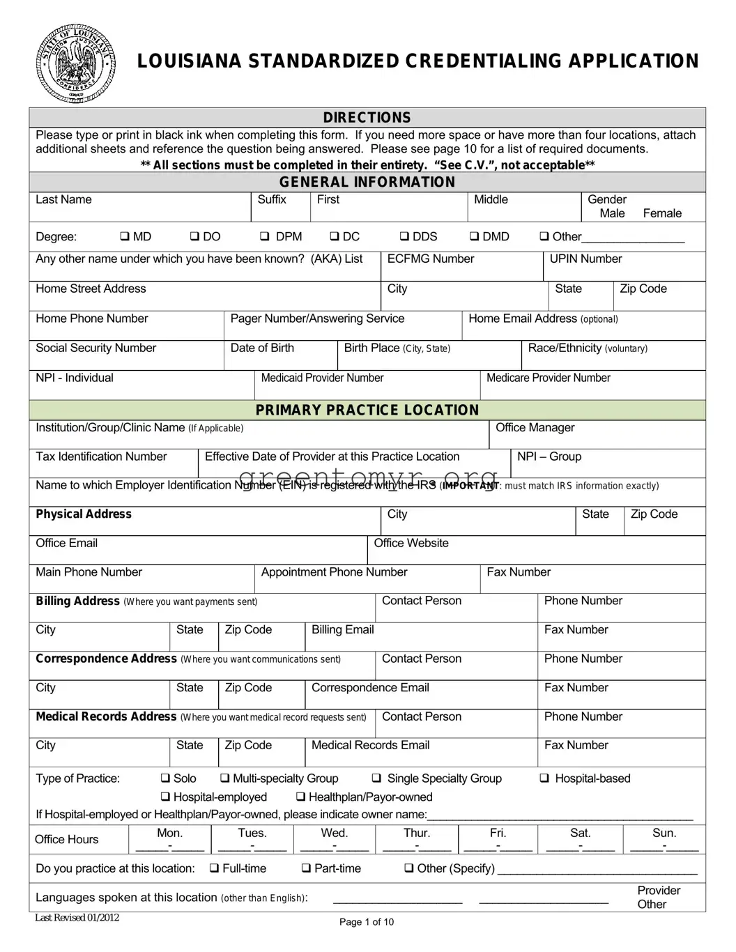 Fill in a Valid La Standardized Credentialing Application Template