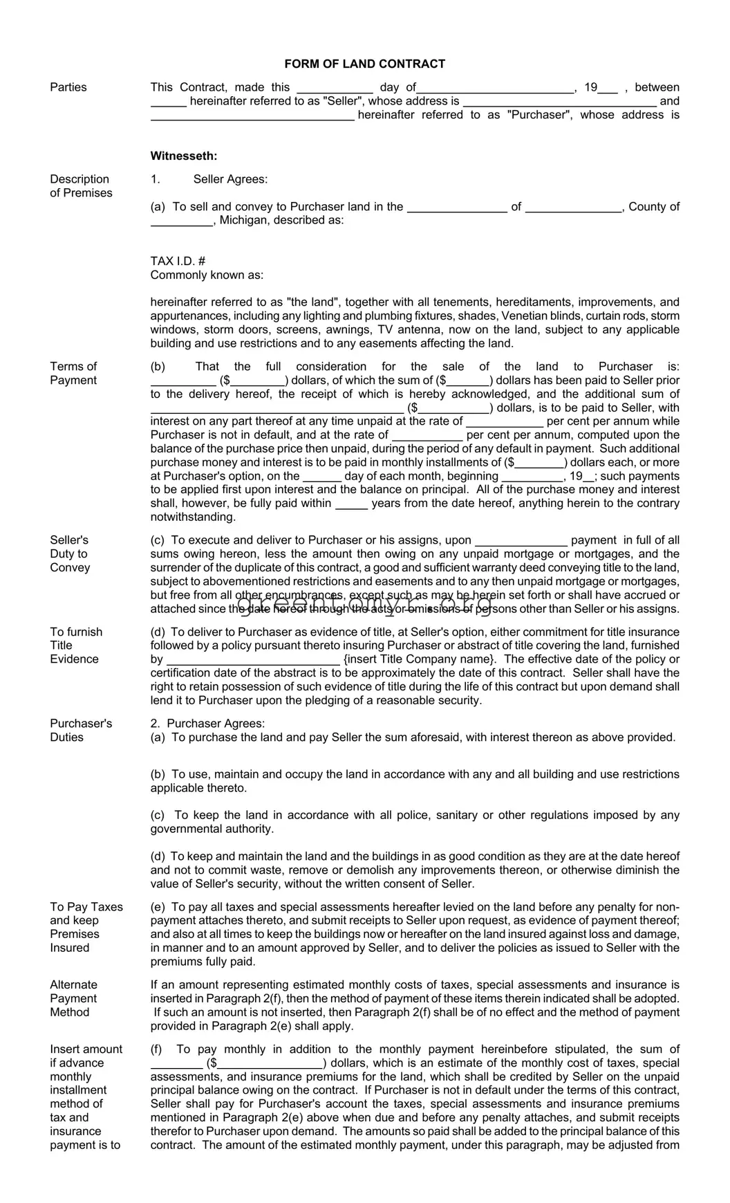 Fill in a Valid Land Contract Template