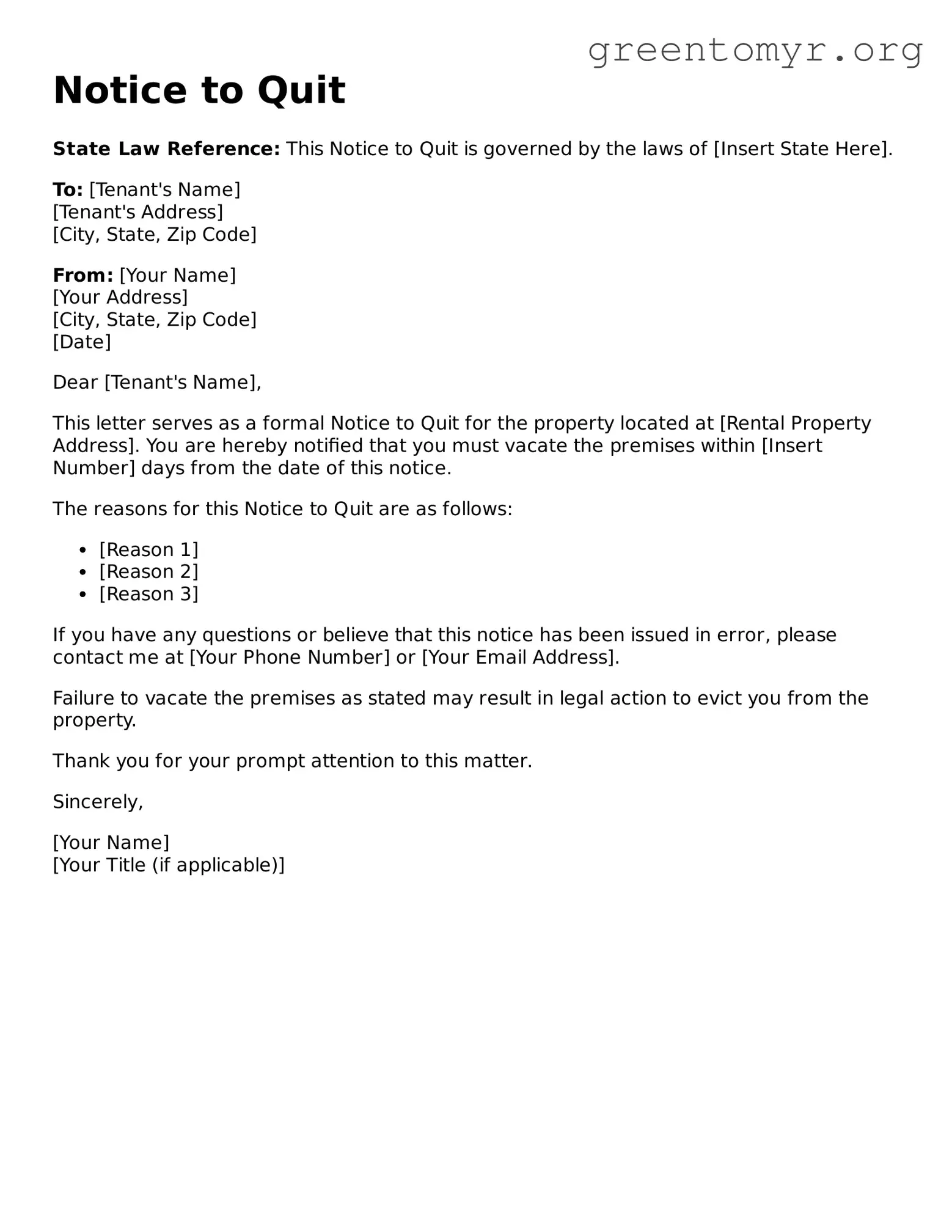Valid Notice to Quit Form