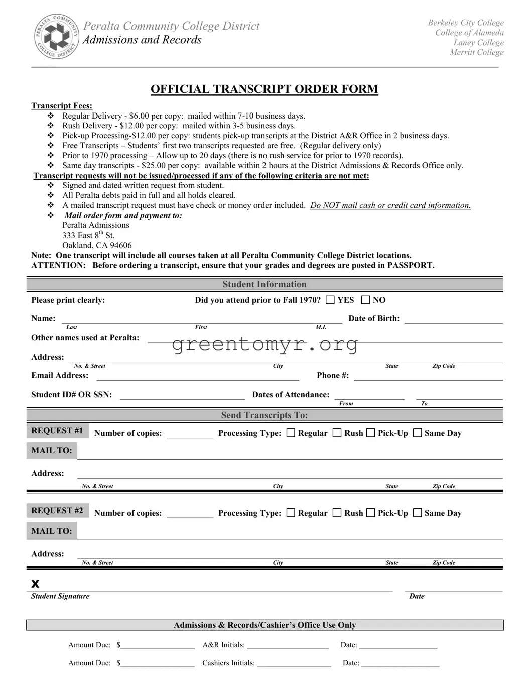 Fill in a Valid Laney College Transcripts Template