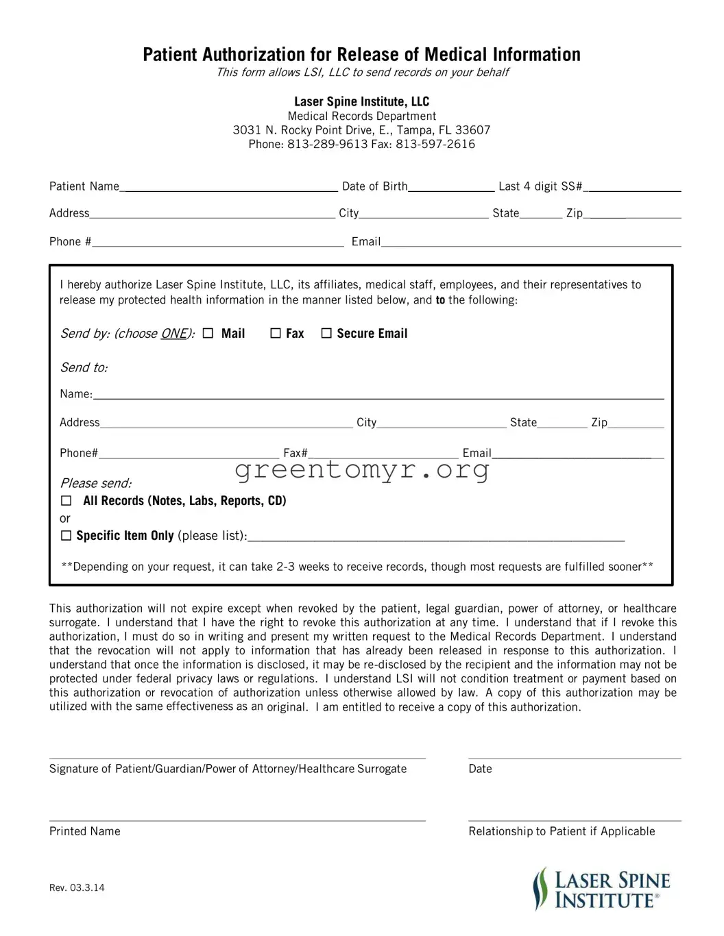 Fill in a Valid Laser Spine Institute Template